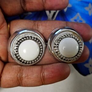 Vintage White Moonstone Earrings In Sterling Silver